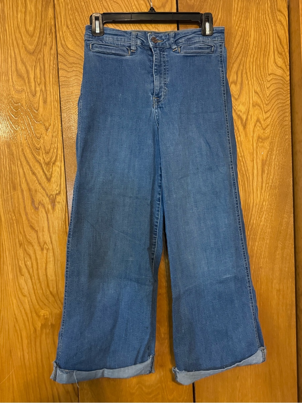 H&M Wide Leg Blue Jeans Culotte Pants in Medium Blue Wash